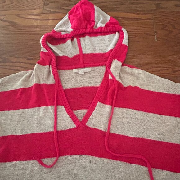 Banana Republic Striped Short Sleeve Drop Shoulder Knit Hoodie Sweater Size XL - Picture 7 of 9